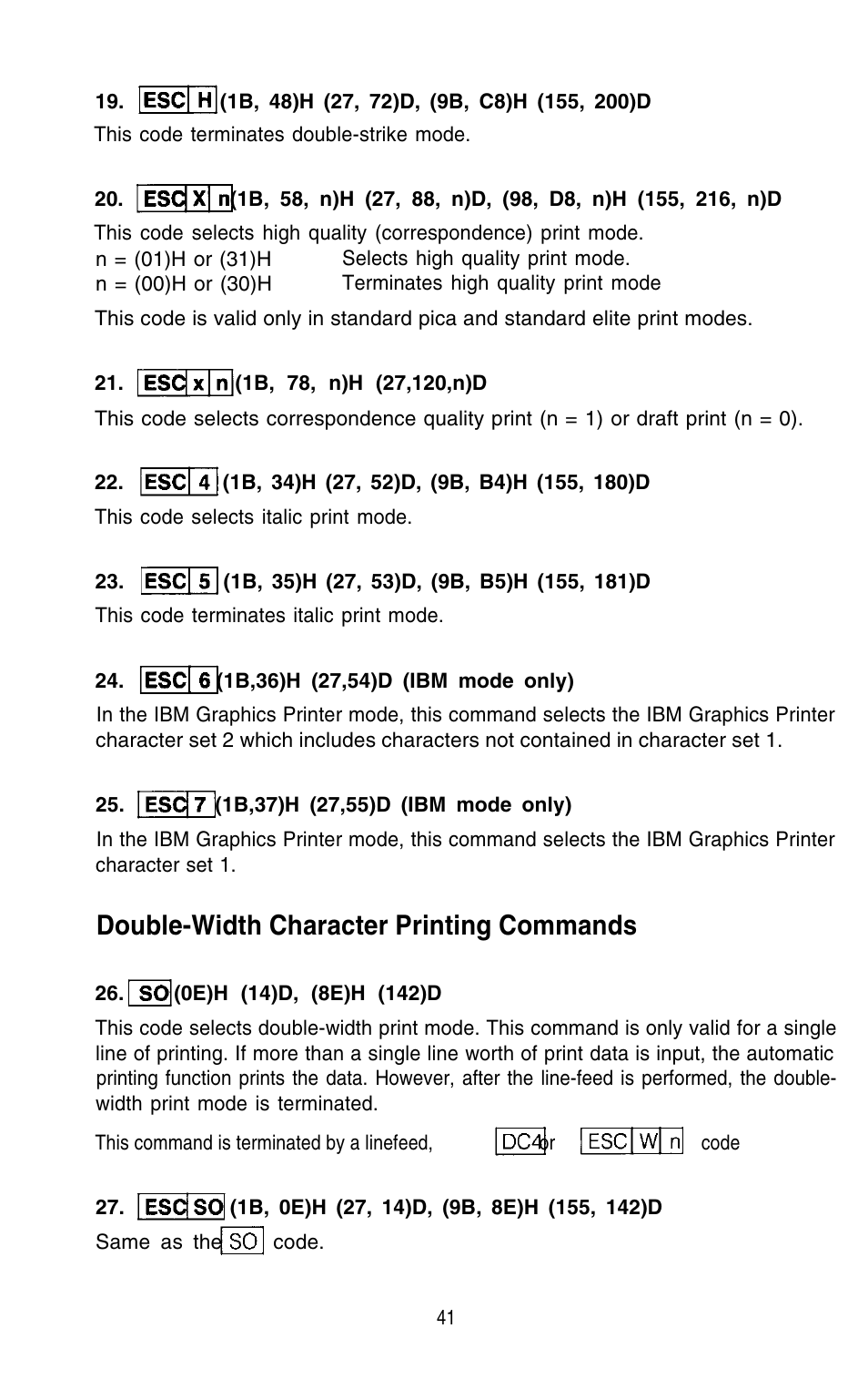 Double-width character printing commands | Epson 420i User Manual | Page 47 / 85