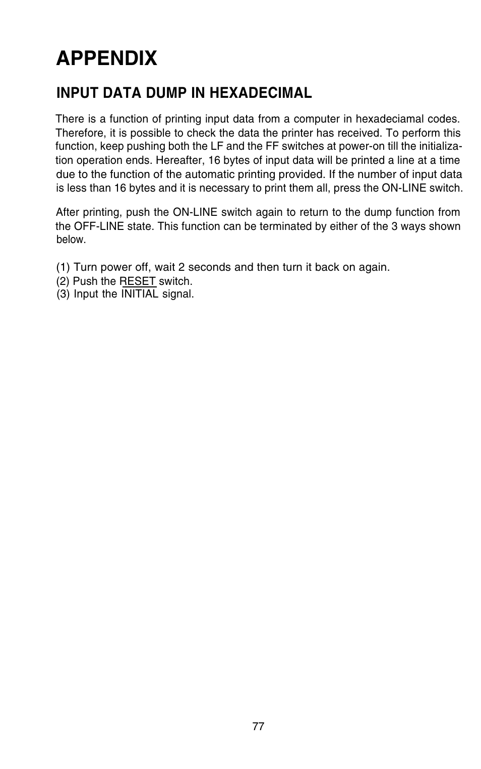 Appendix, Input data dump in hexadecimal | Epson 420i User Manual | Page 83 / 85