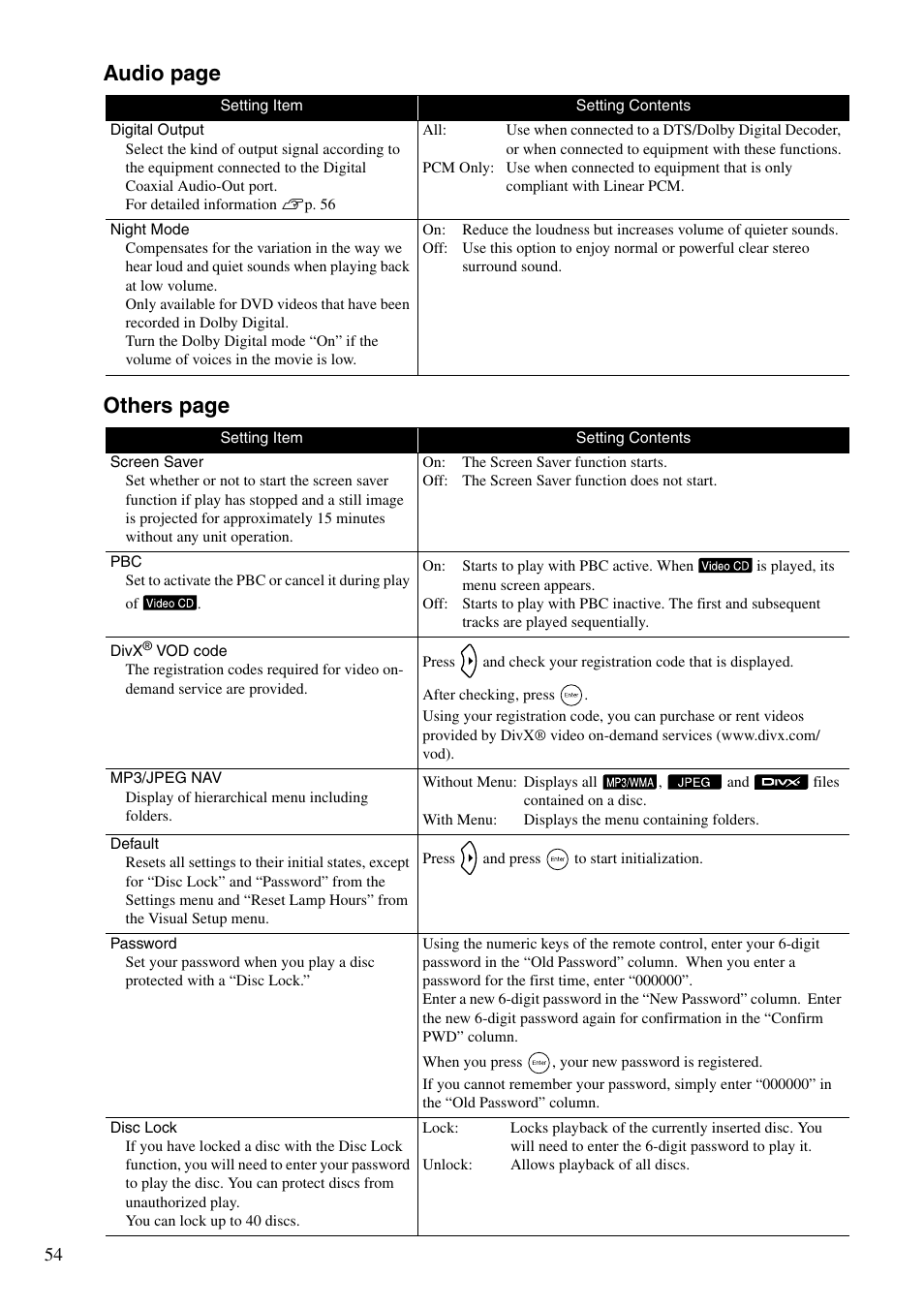 Audio page others page | Epson DREAMIO EH-DM3 User Manual | Page 56 / 85