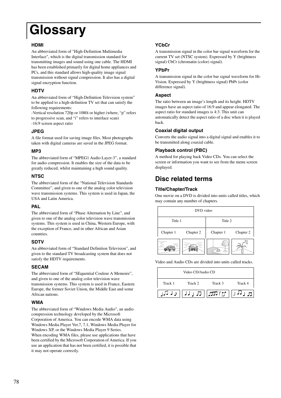 Glossary, Disc related terms | Epson DREAMIO EH-DM3 User Manual | Page 80 / 85