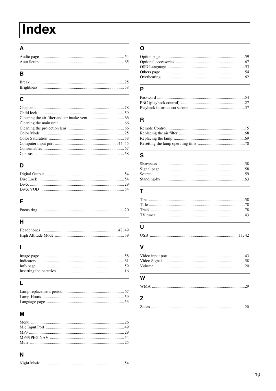 Index | Epson DREAMIO EH-DM3 User Manual | Page 81 / 85