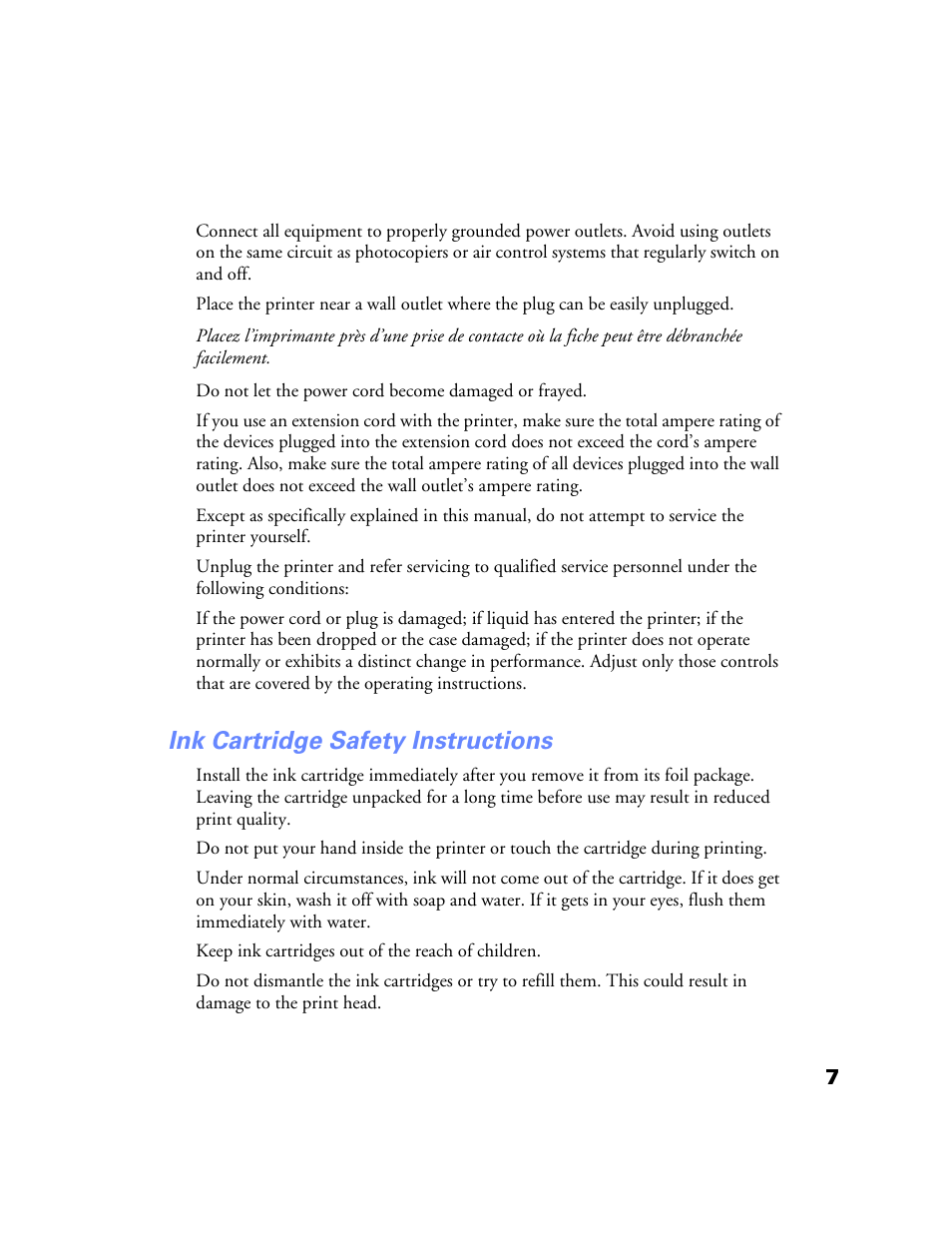 Ink cartridge safety instructions | Epson Stylus Color 760/860 User Manual | Page 13 / 74