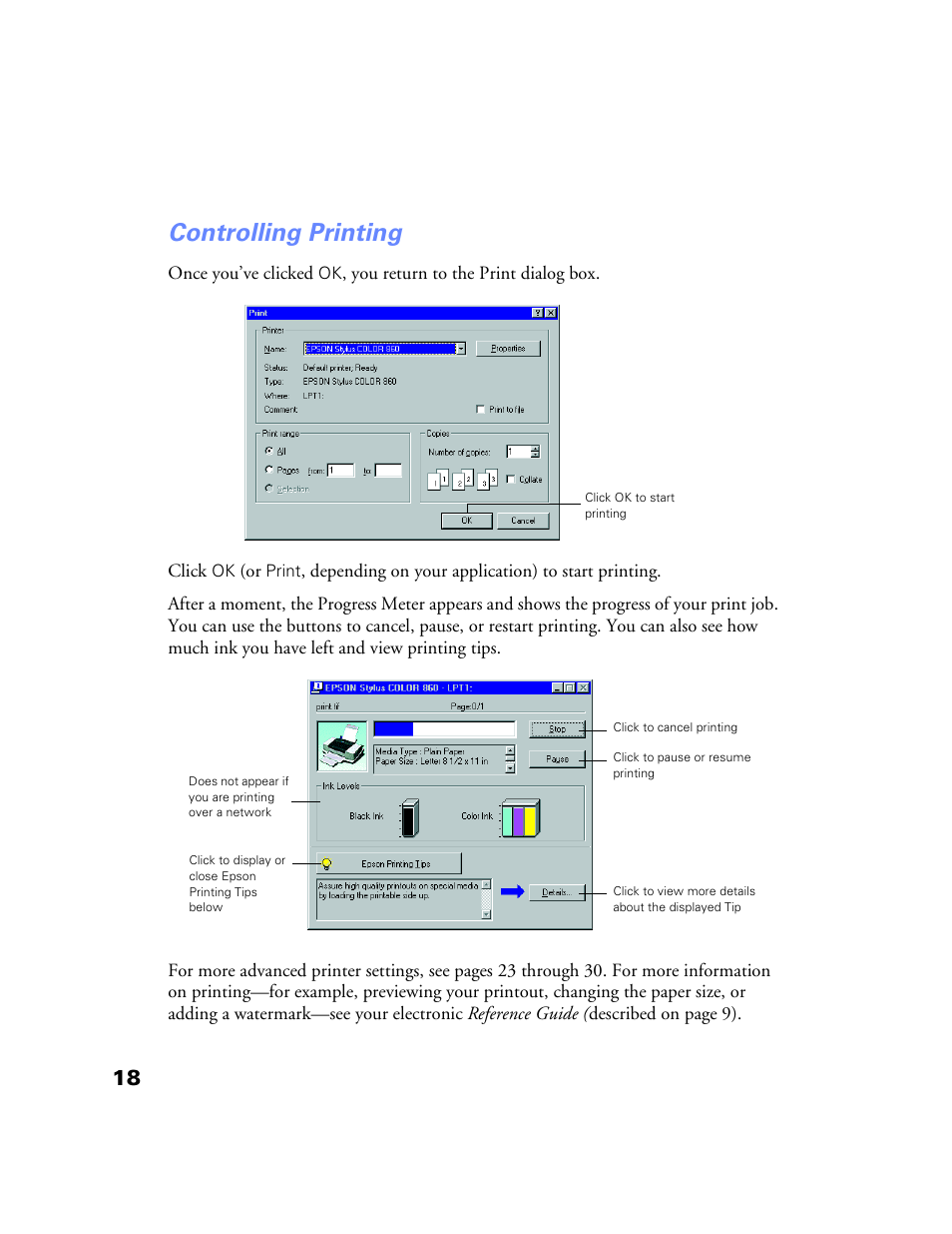 Controlling printing | Epson Stylus Color 760/860 User Manual | Page 24 / 74