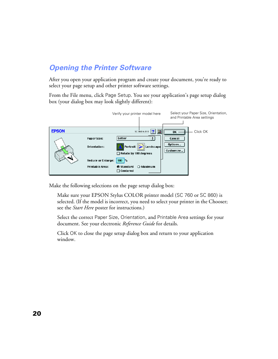 Opening the printer software | Epson Stylus Color 760/860 User Manual | Page 26 / 74