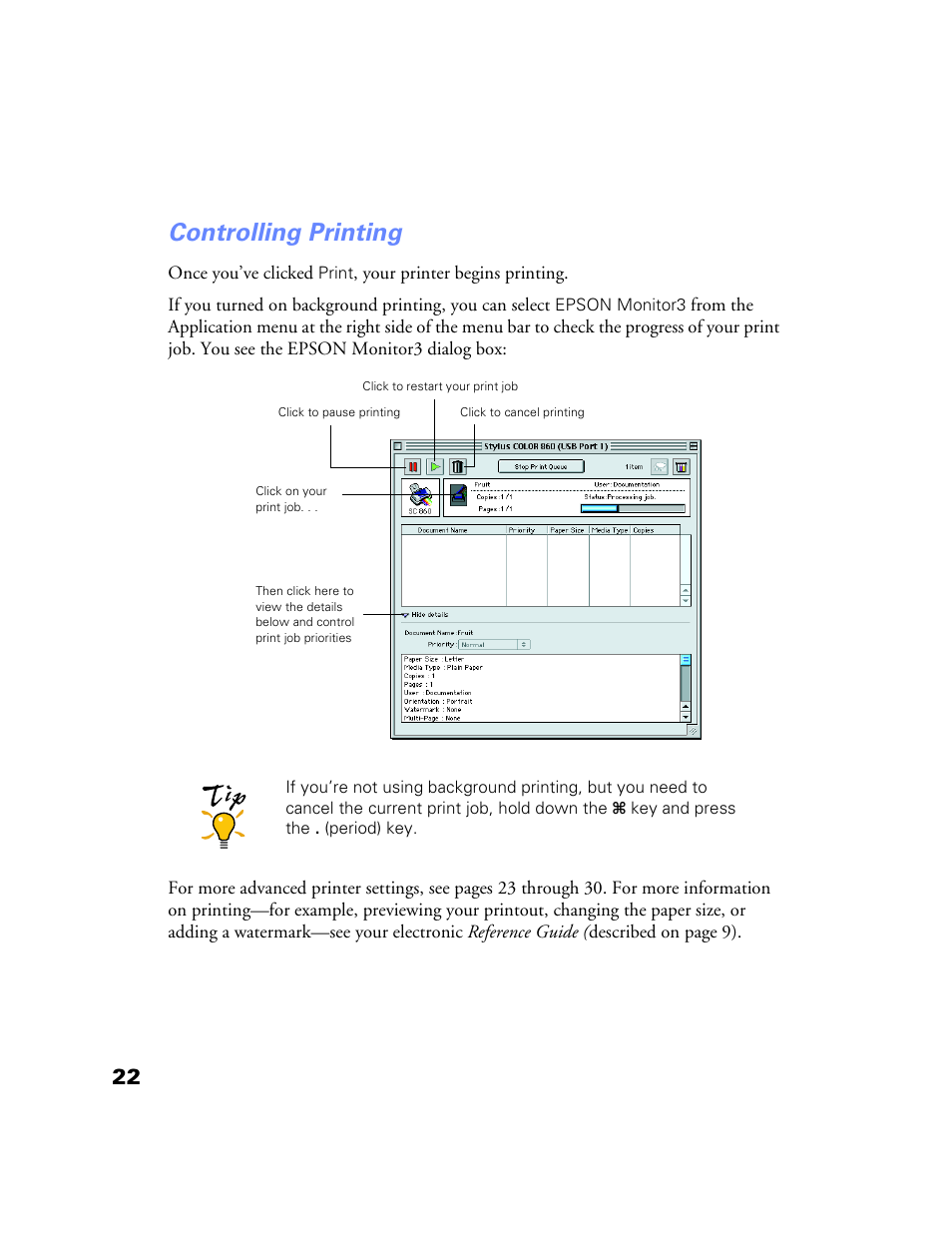 Controlling printing | Epson Stylus Color 760/860 User Manual | Page 28 / 74