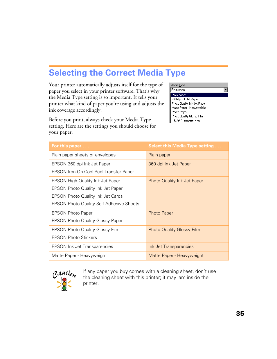 Selecting the correct media type | Epson Stylus Color 760/860 User Manual | Page 41 / 74