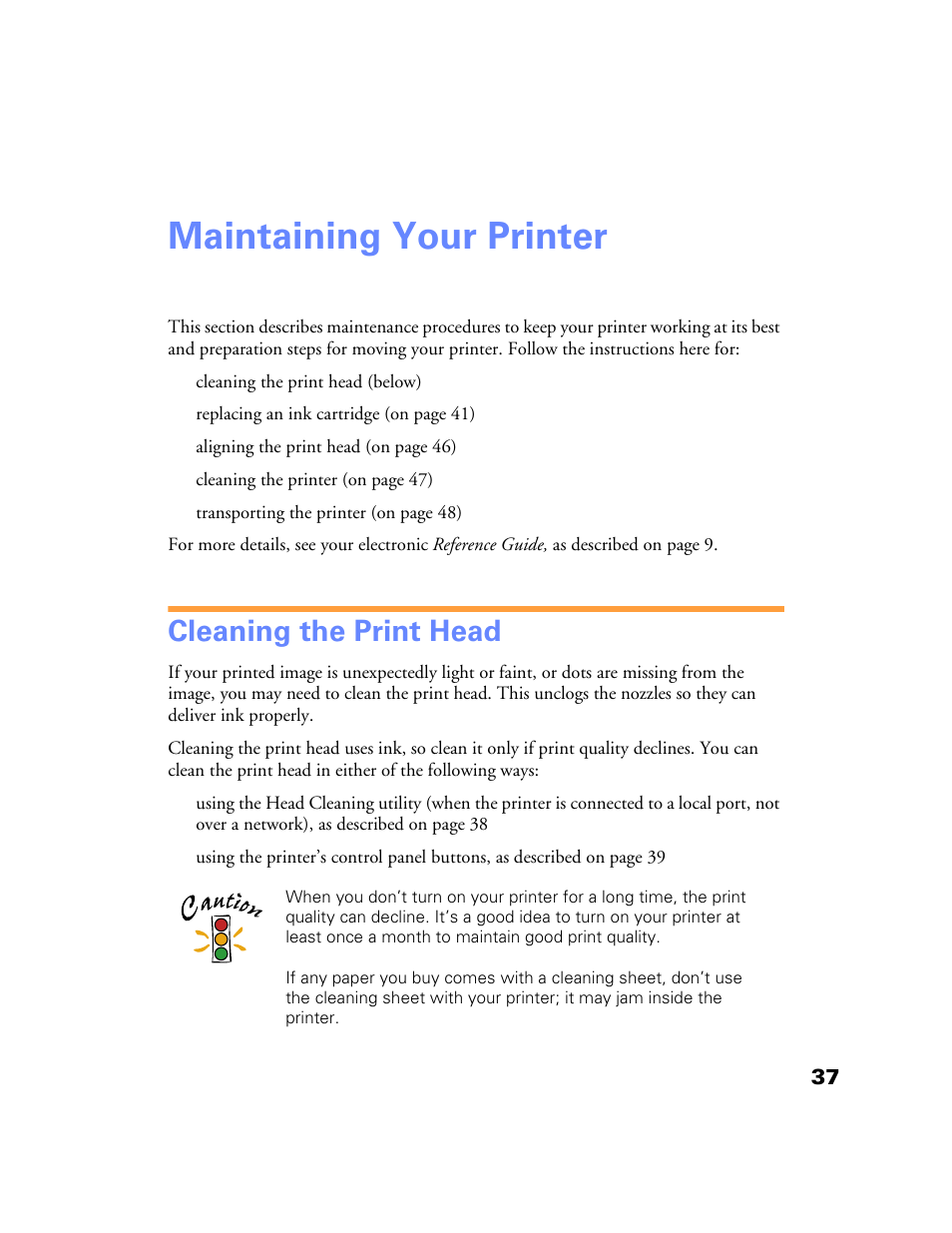 Maintaining your printer, Cleaning the print head | Epson Stylus Color 760/860 User Manual | Page 43 / 74