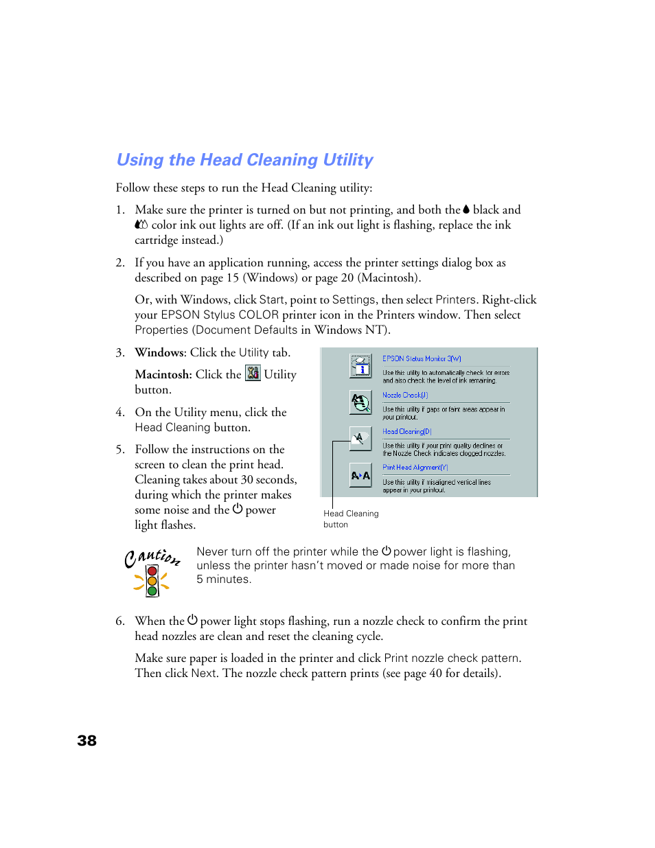 Using the head cleaning utility | Epson Stylus Color 760/860 User Manual | Page 44 / 74