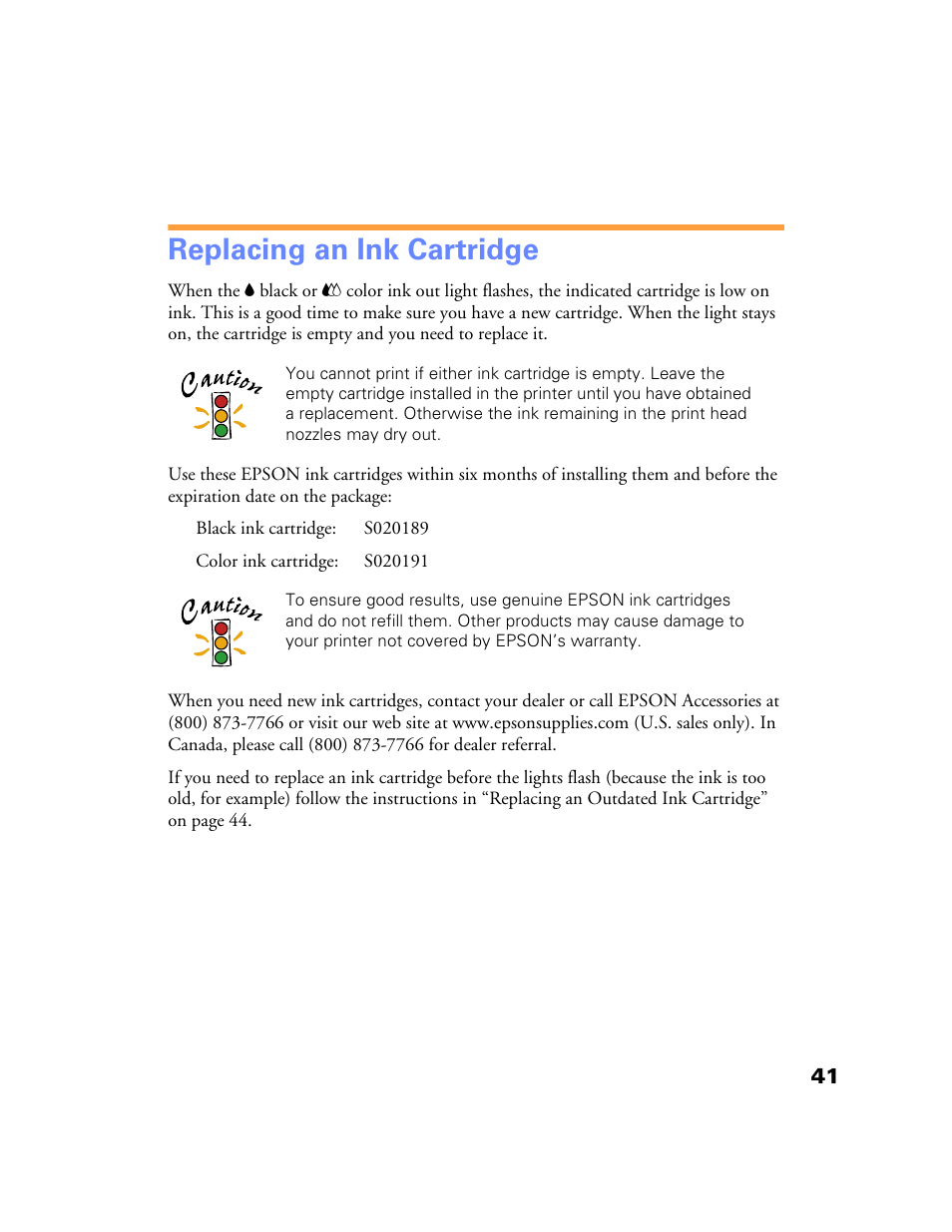Replacing an ink cartridge | Epson Stylus Color 760/860 User Manual | Page 47 / 74