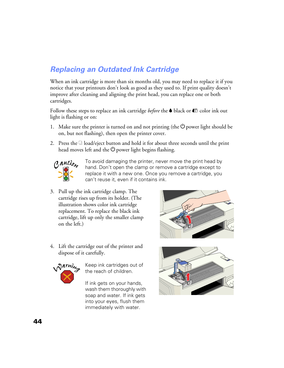 Replacing an outdated ink cartridge | Epson Stylus Color 760/860 User Manual | Page 50 / 74