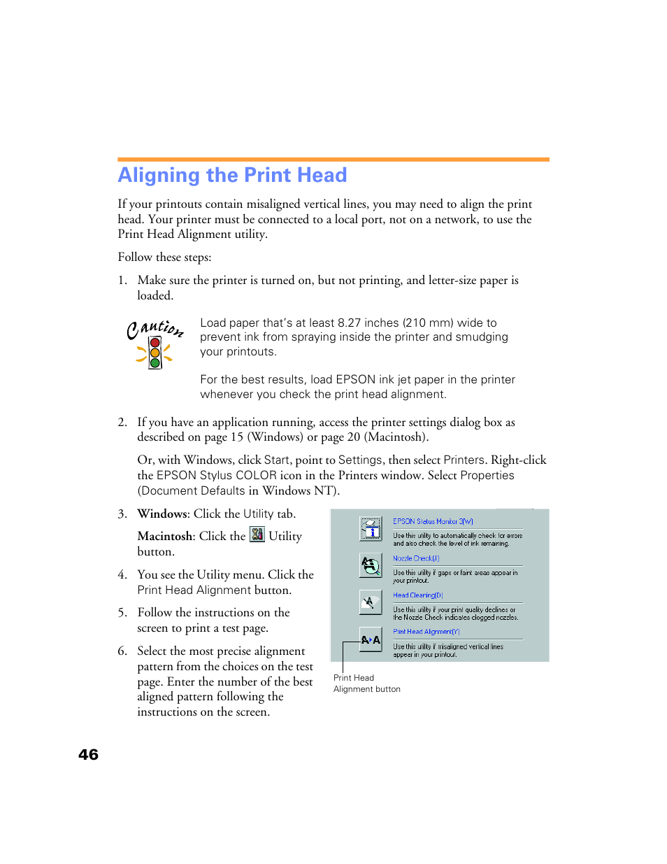 Aligning the print head | Epson Stylus Color 760/860 User Manual | Page 52 / 74