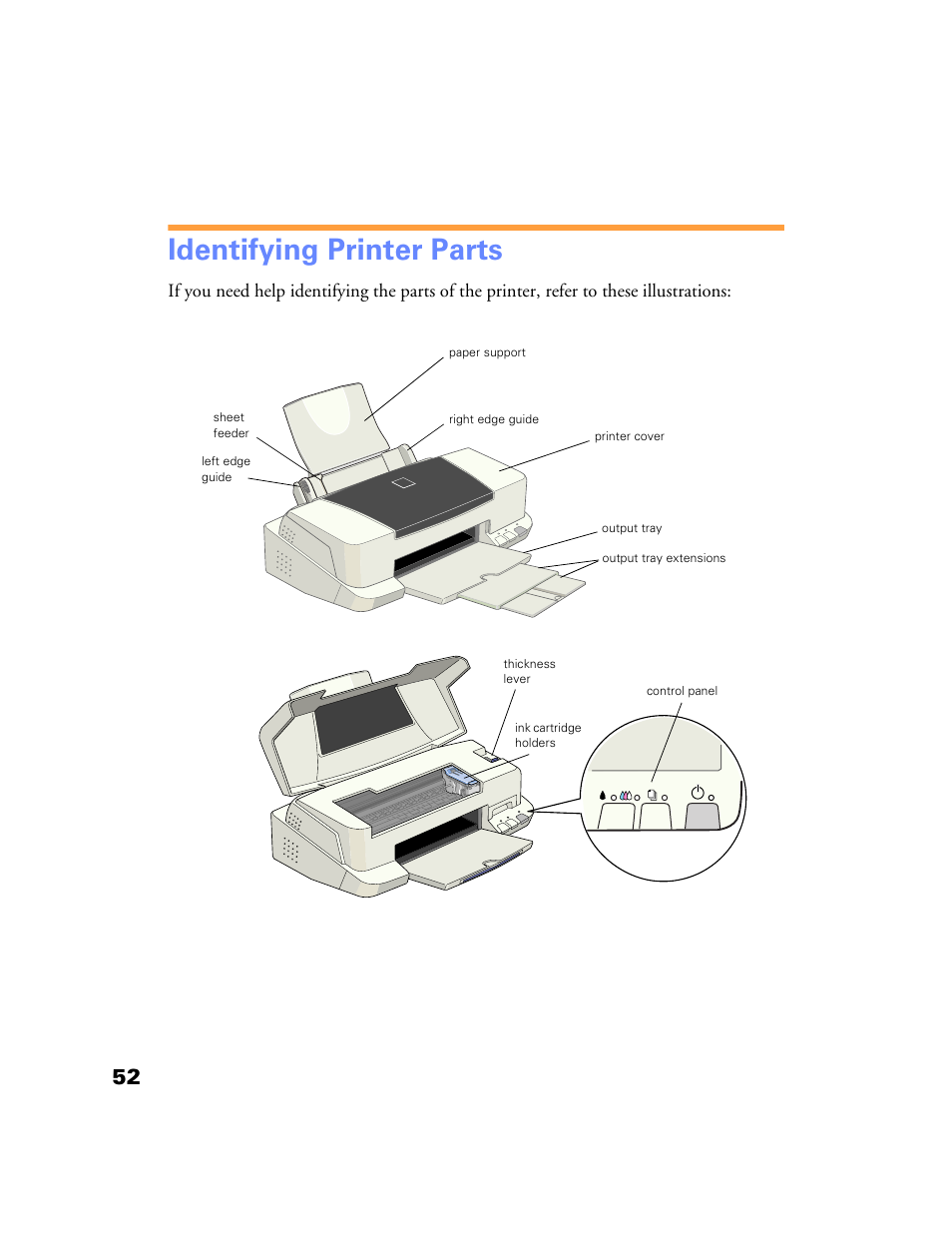 Identifying printer parts | Epson Stylus Color 760/860 User Manual | Page 58 / 74