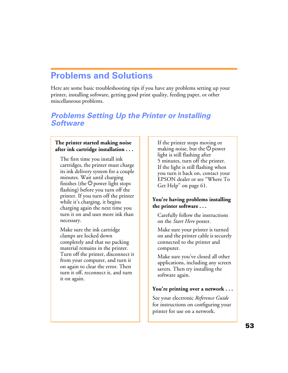 Problems and solutions | Epson Stylus Color 760/860 User Manual | Page 59 / 74