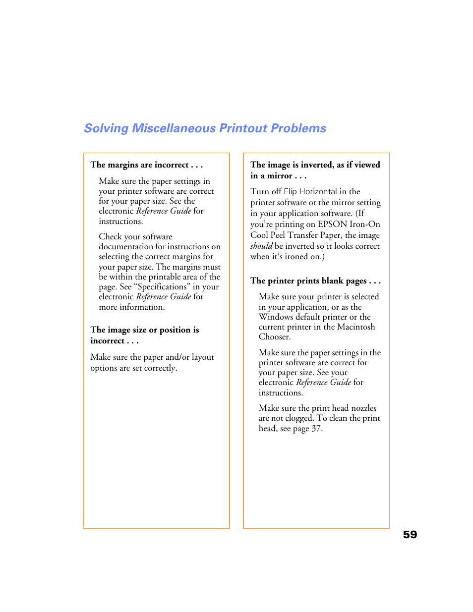 Solving miscellaneous printout problems | Epson Stylus Color 760/860 User Manual | Page 65 / 74