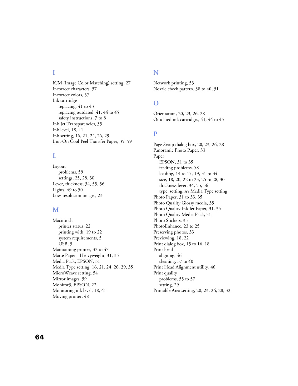 64 i | Epson Stylus Color 760/860 User Manual | Page 70 / 74