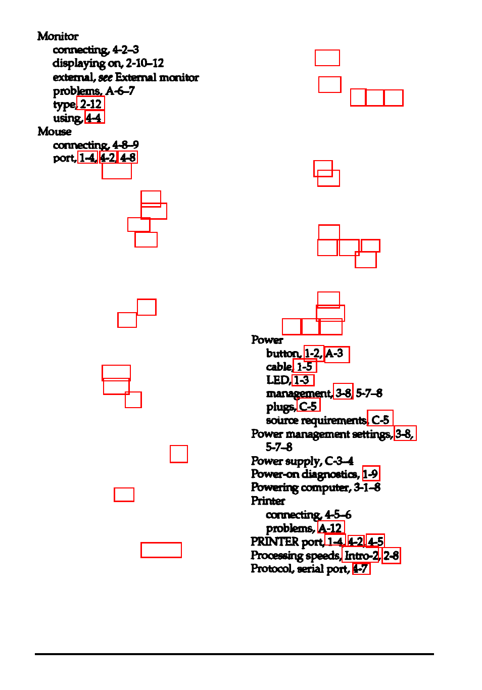 See battery pack(s), Pack, Connecting, 4-8-9 | 4 index | Epson 500 Series User Manual | Page 115 / 121