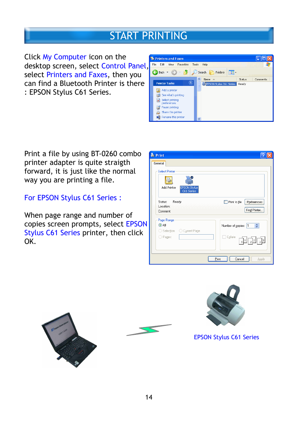 Start printing | Epson BT-0260 User Manual | Page 17 / 36