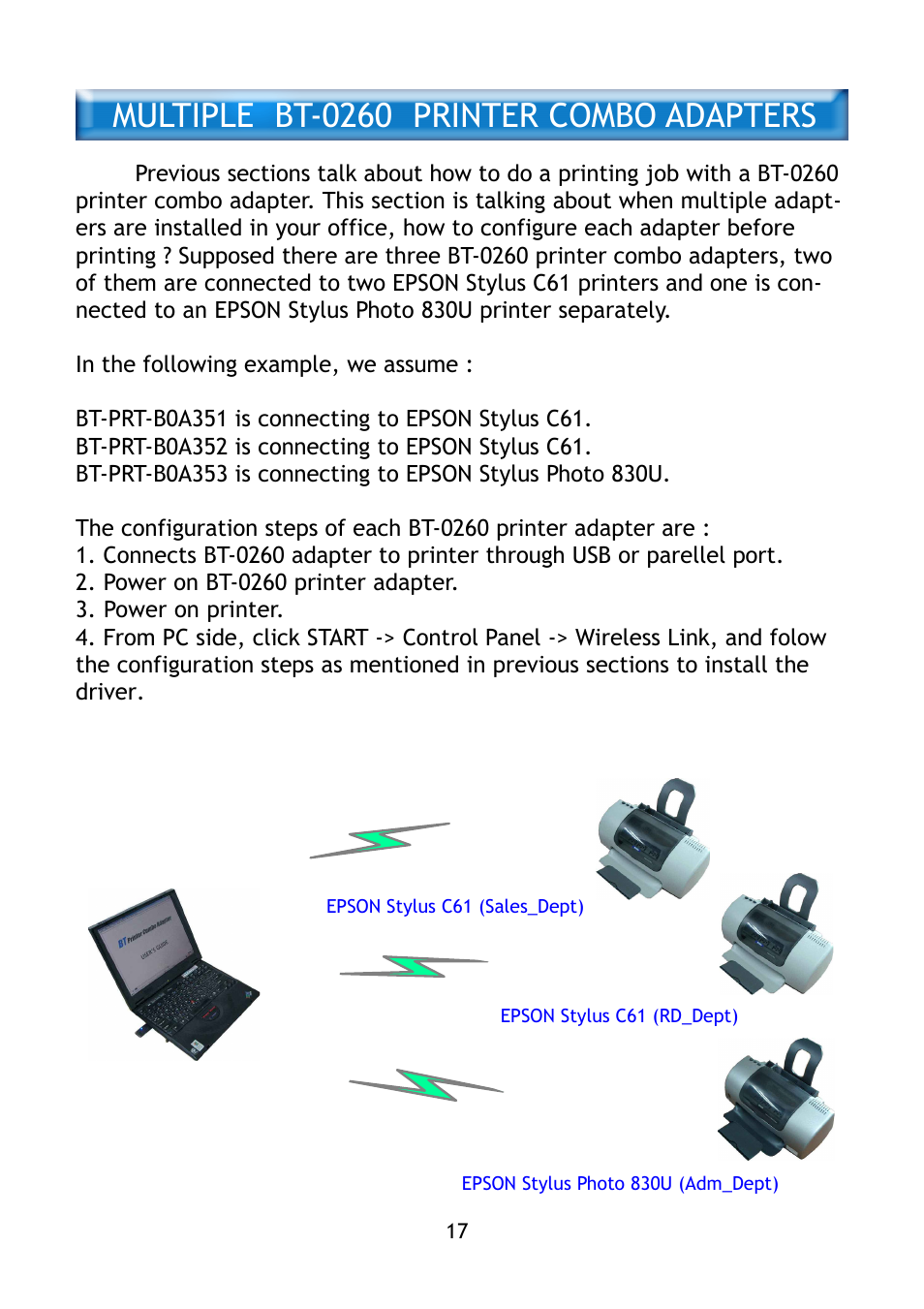 Multiple bt-0260 printer combo adapters | Epson BT-0260 User Manual | Page 20 / 36