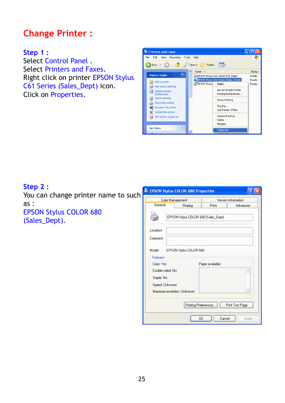 Change printer | Epson BT-0260 User Manual | Page 28 / 36