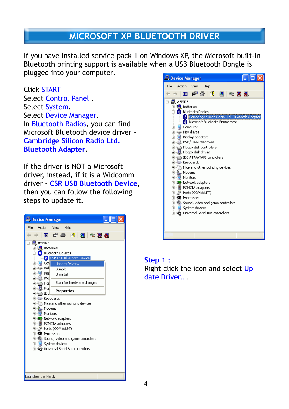 Microsoft xp bluetooth driver | Epson BT-0260 User Manual | Page 7 / 36