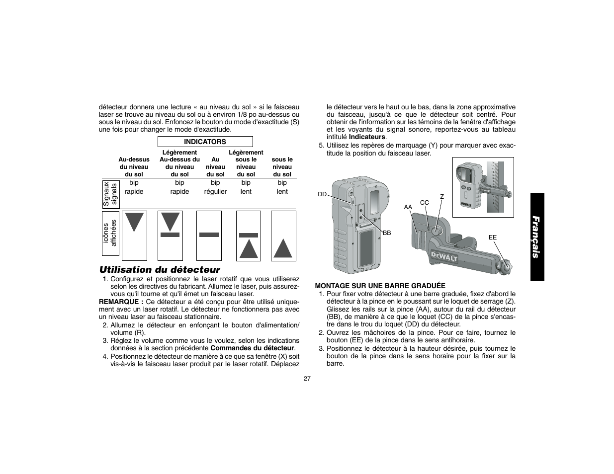 Français, Utilisation du détecteur | Epson DW076 User Manual | Page 29 / 52