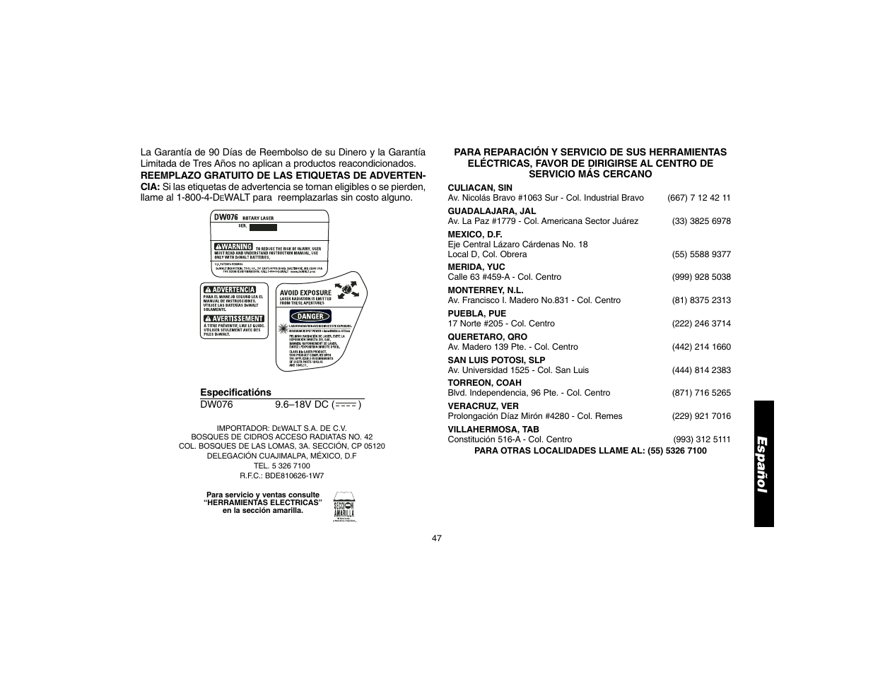 Español | Epson DW076 User Manual | Page 49 / 52