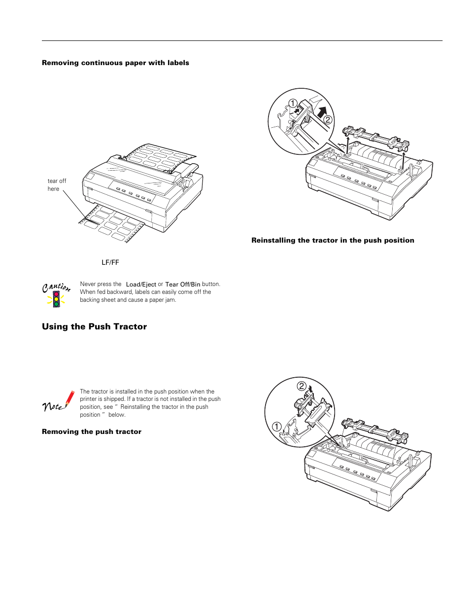 Using the push tractor, Epson lq-570e | Epson LQ-570e User Manual | Page 11 / 18