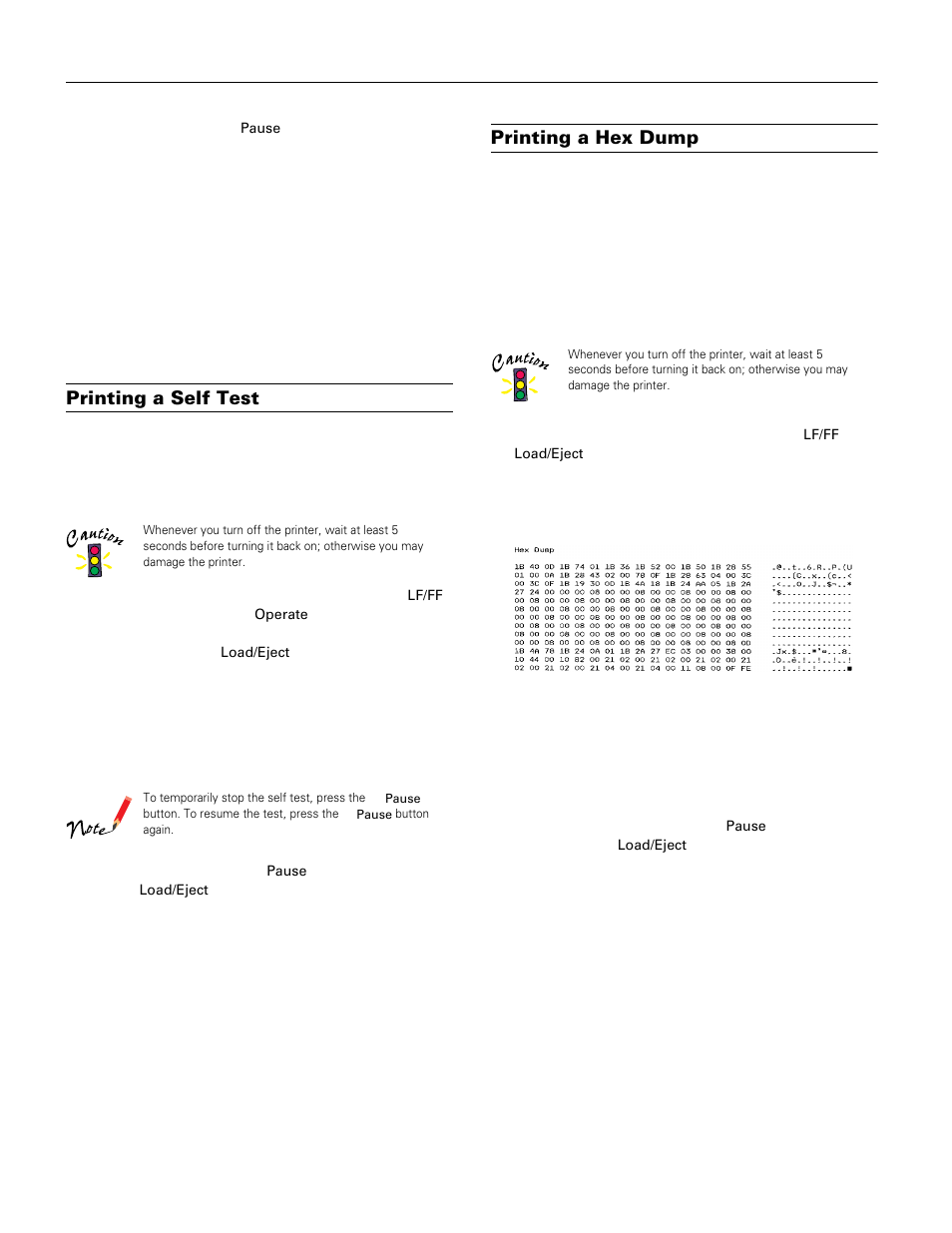 Printing a self test, Printing a hex dump, Epson lq-570e | Epson LQ-570e User Manual | Page 16 / 18