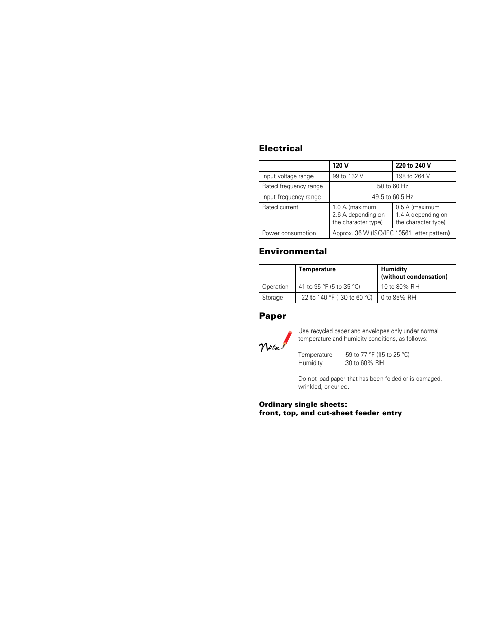 Electrical, Environmental, Paper | Epson lq-570e | Epson LQ-570e User Manual | Page 3 / 18