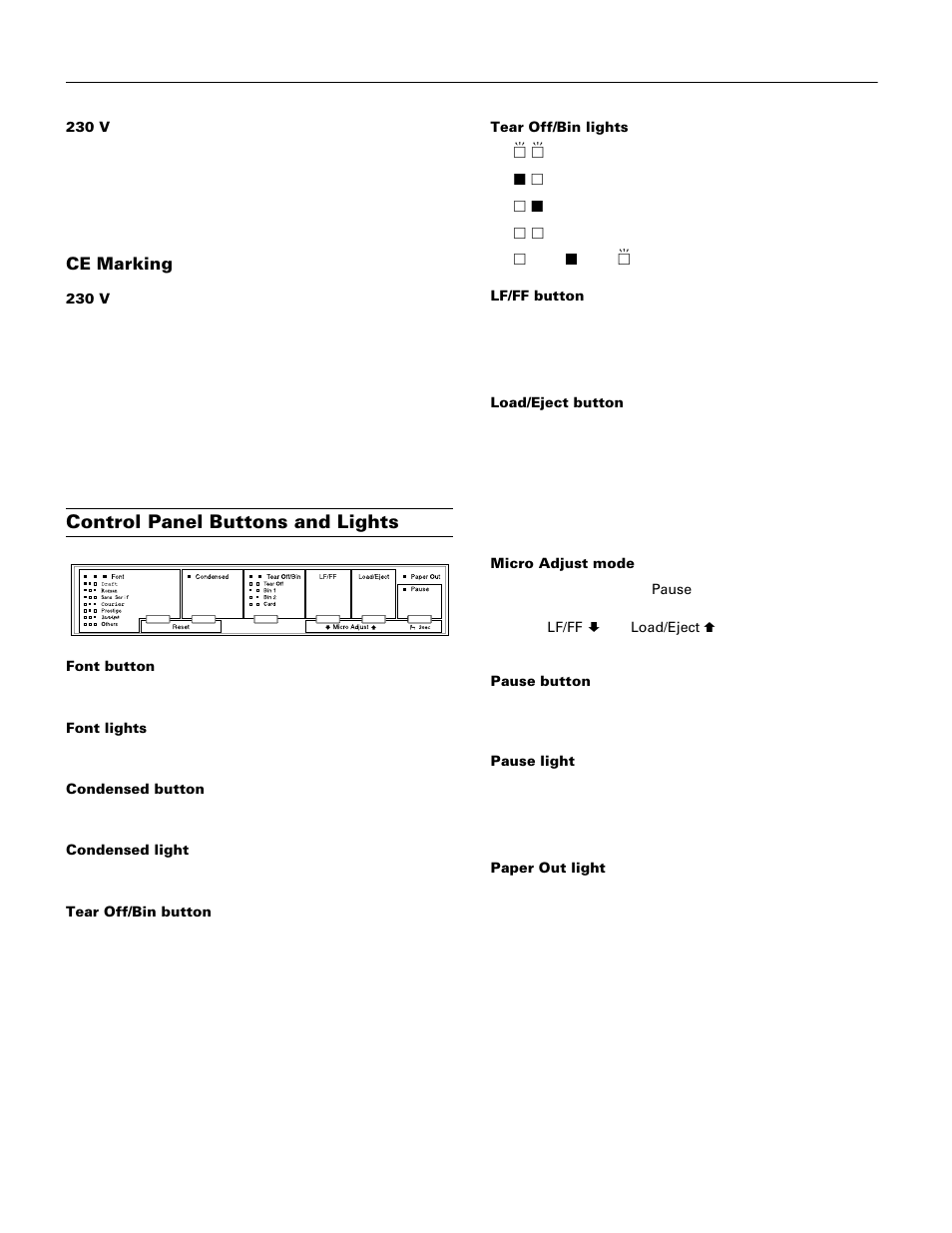 Ce marking, Control panel buttons and lights, Epson lq-570e | Epson LQ-570e User Manual | Page 6 / 18