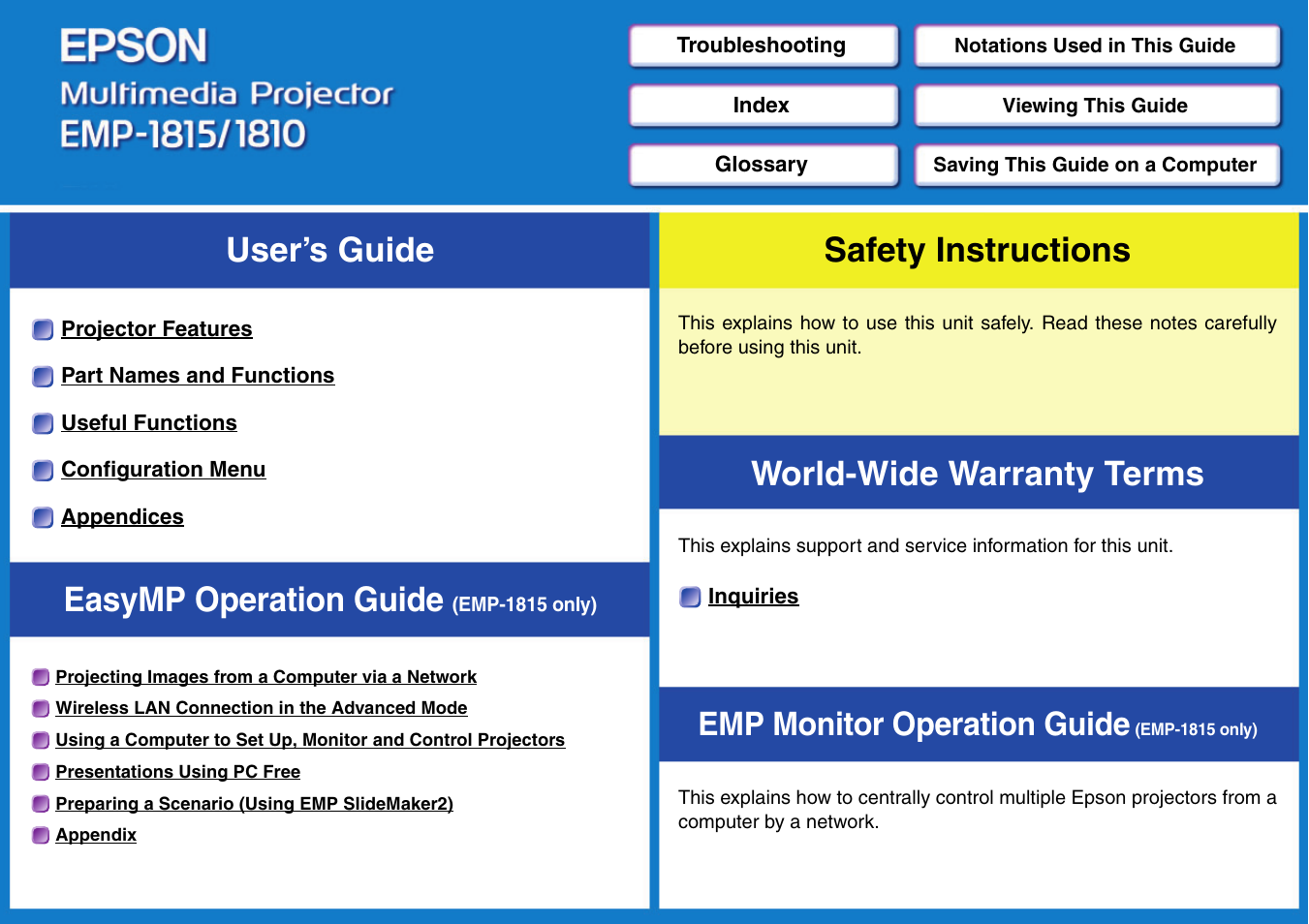 Epson EMP-1815 User Manual | 1 page