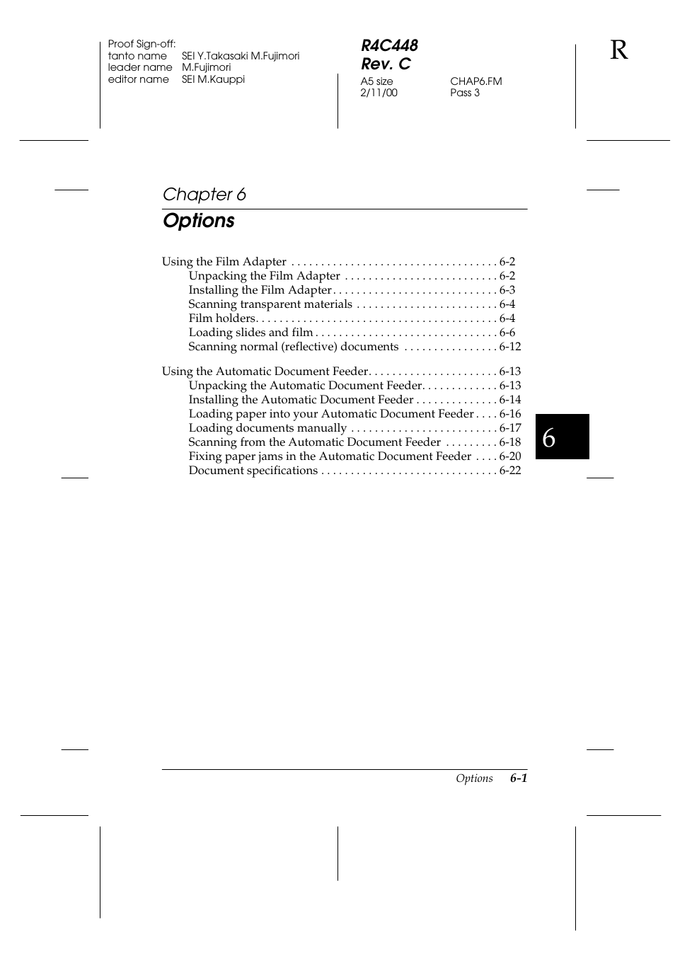 Options, Chapter 6 | Epson 1200 series User Manual | Page 101 / 185