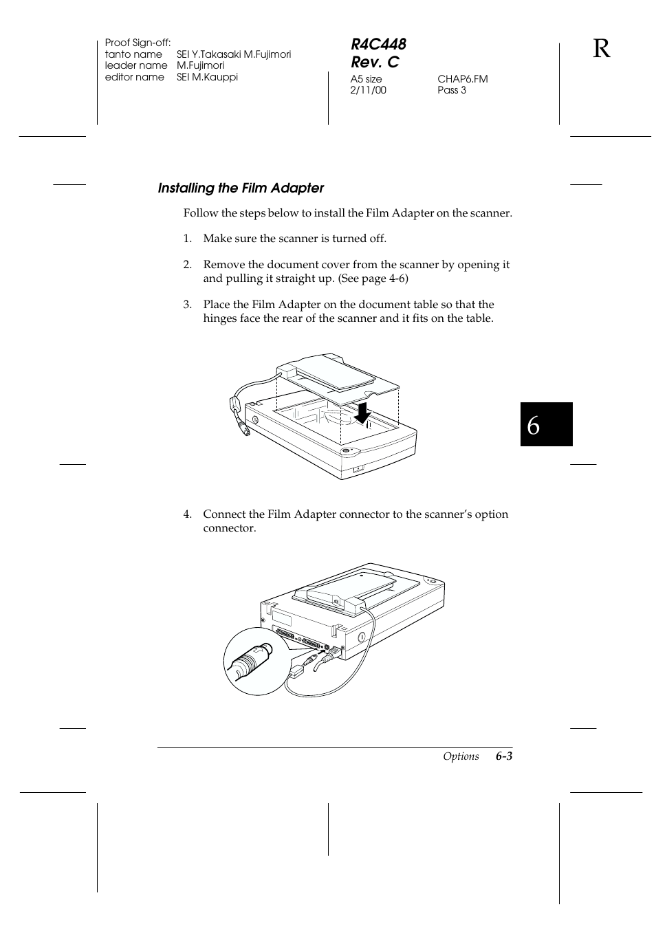 Installing the film adapter, Installing the film adapter -3, R4c448 rev. c | Epson 1200 series User Manual | Page 103 / 185