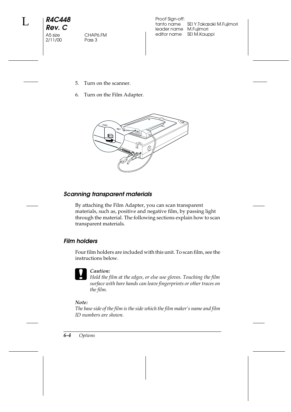 Scanning transparent materials, Film holders, Scanning transparent materials -4 film holders -4 | R4c448 rev. c | Epson 1200 series User Manual | Page 104 / 185