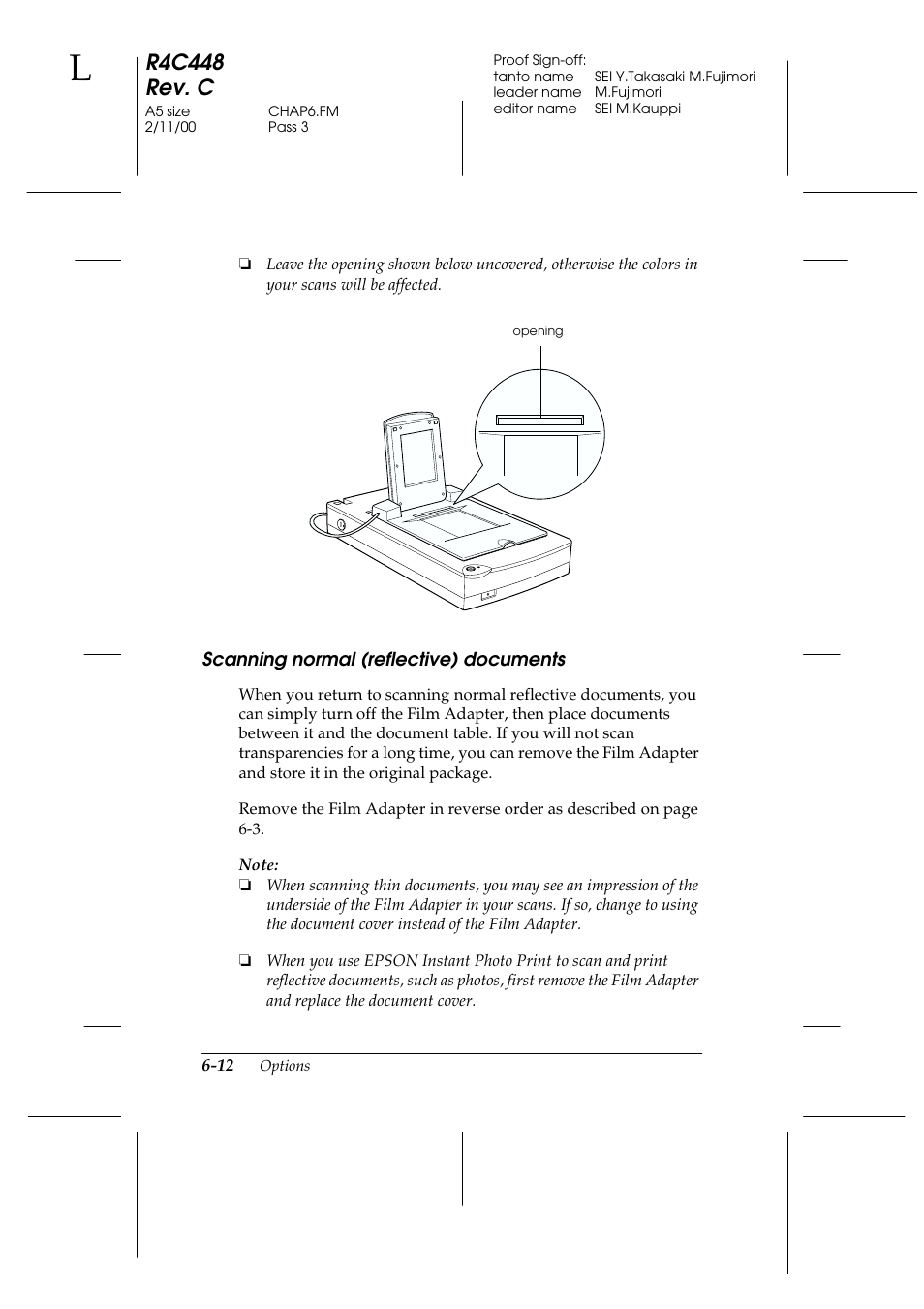 Scanning normal (reflective) documents, Scanning normal (reflective) documents -12, R4c448 rev. c | Epson 1200 series User Manual | Page 112 / 185