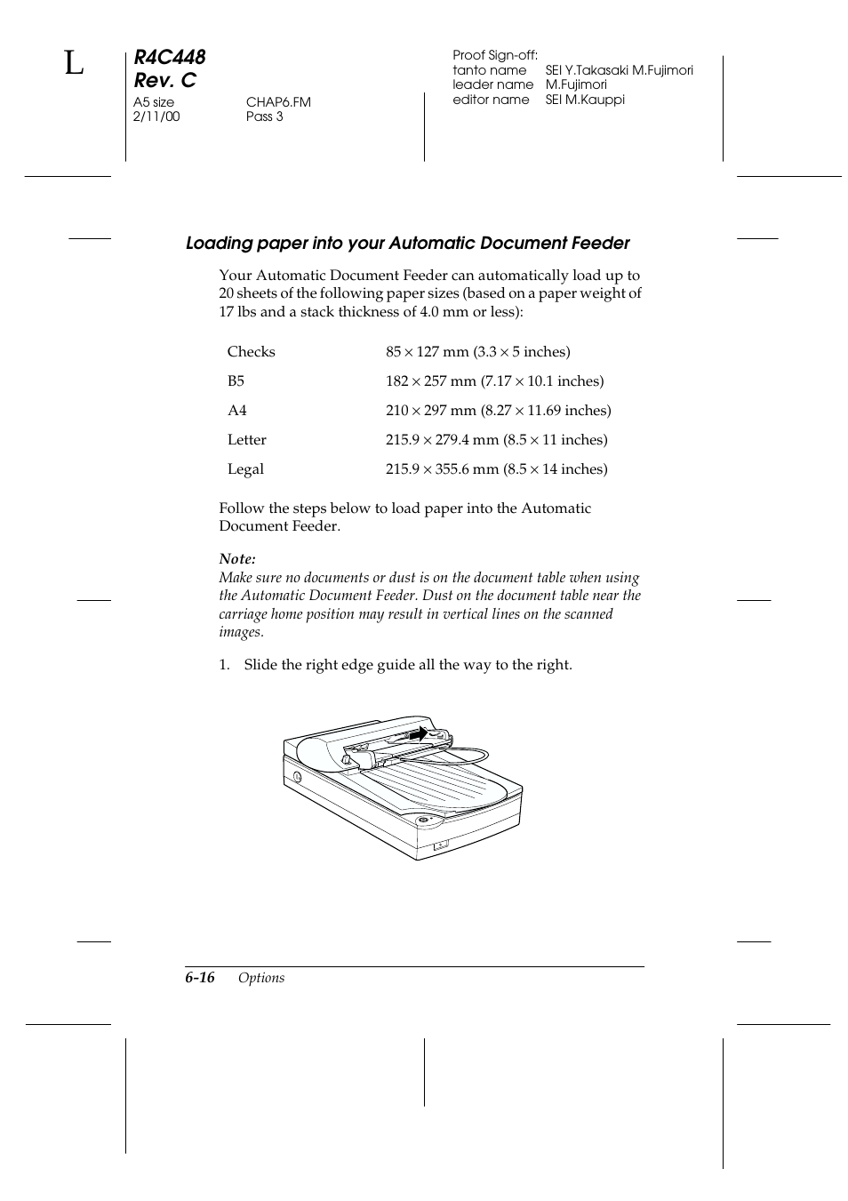 Loading paper into your automatic document feeder, R4c448 rev. c | Epson 1200 series User Manual | Page 116 / 185