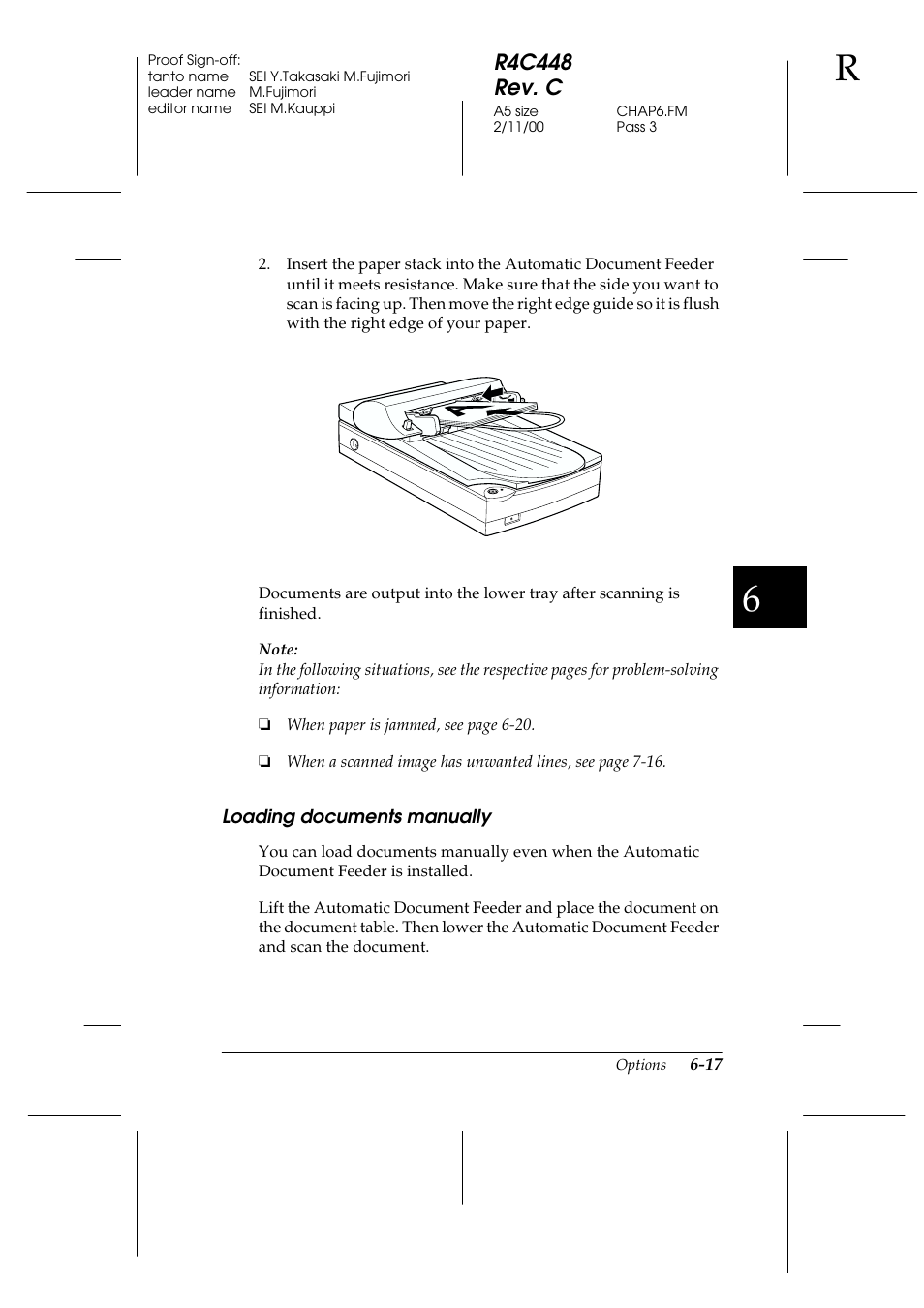 Loading documents manually, Loading documents manually -17, R4c448 rev. c | Epson 1200 series User Manual | Page 117 / 185