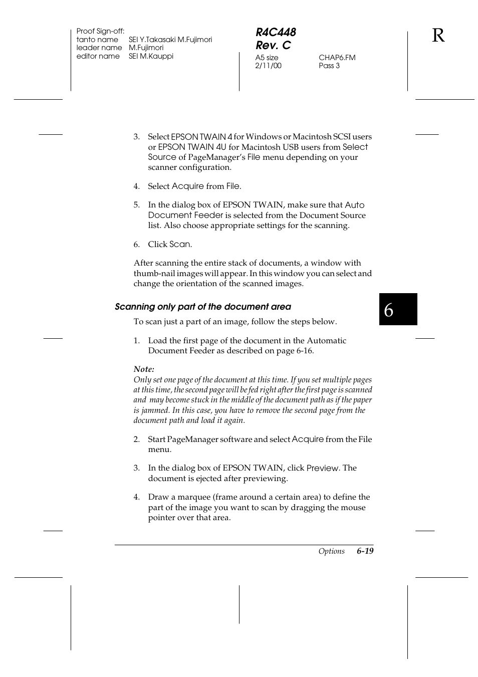 Scanning only part of the document area, R4c448 rev. c | Epson 1200 series User Manual | Page 119 / 185