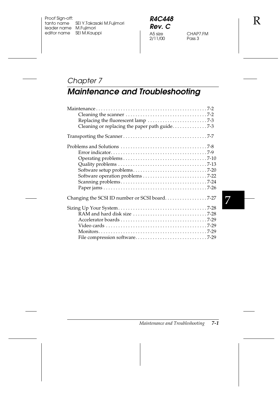 Maintenance and troubleshooting, Chapter 7, R4c448 rev. c | Epson 1200 series User Manual | Page 125 / 185