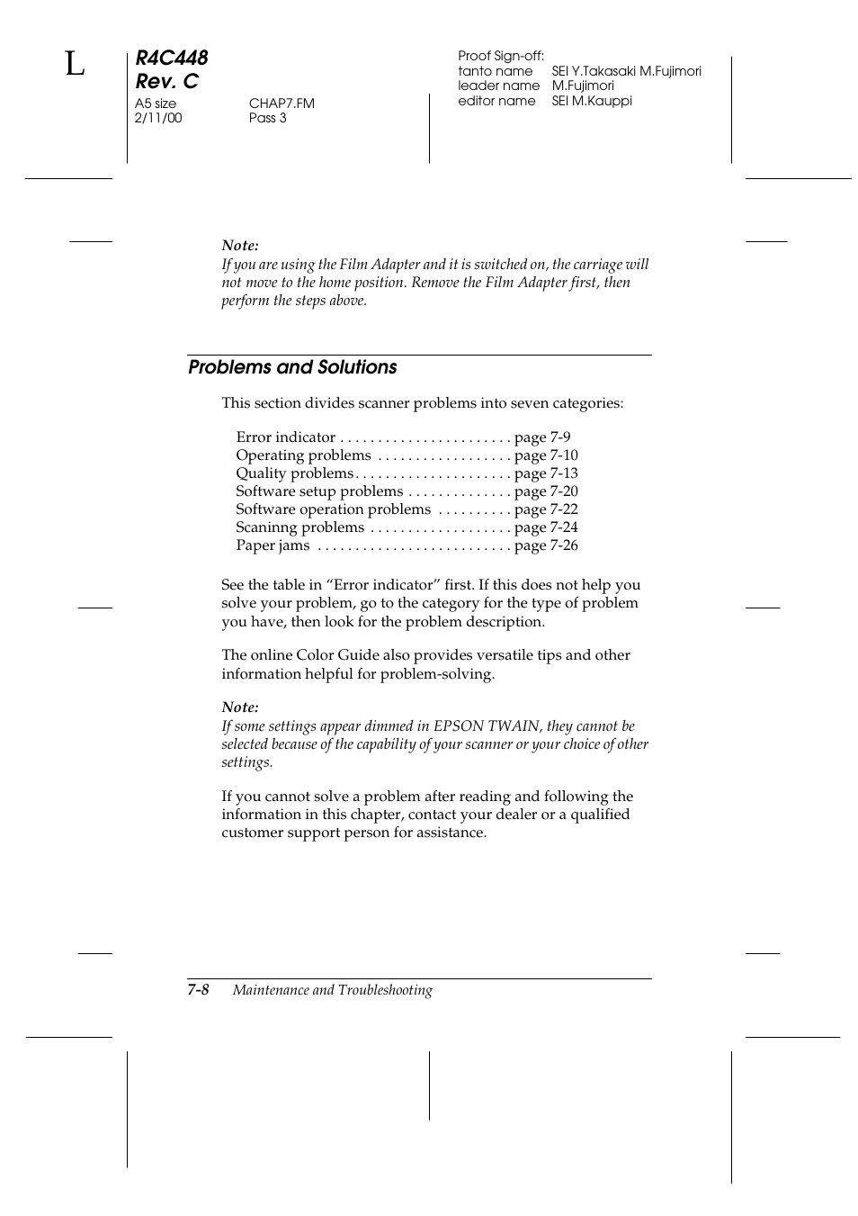 Problems and solutions, Problems and solutions -8, R4c448 rev. c | Epson 1200 series User Manual | Page 132 / 185