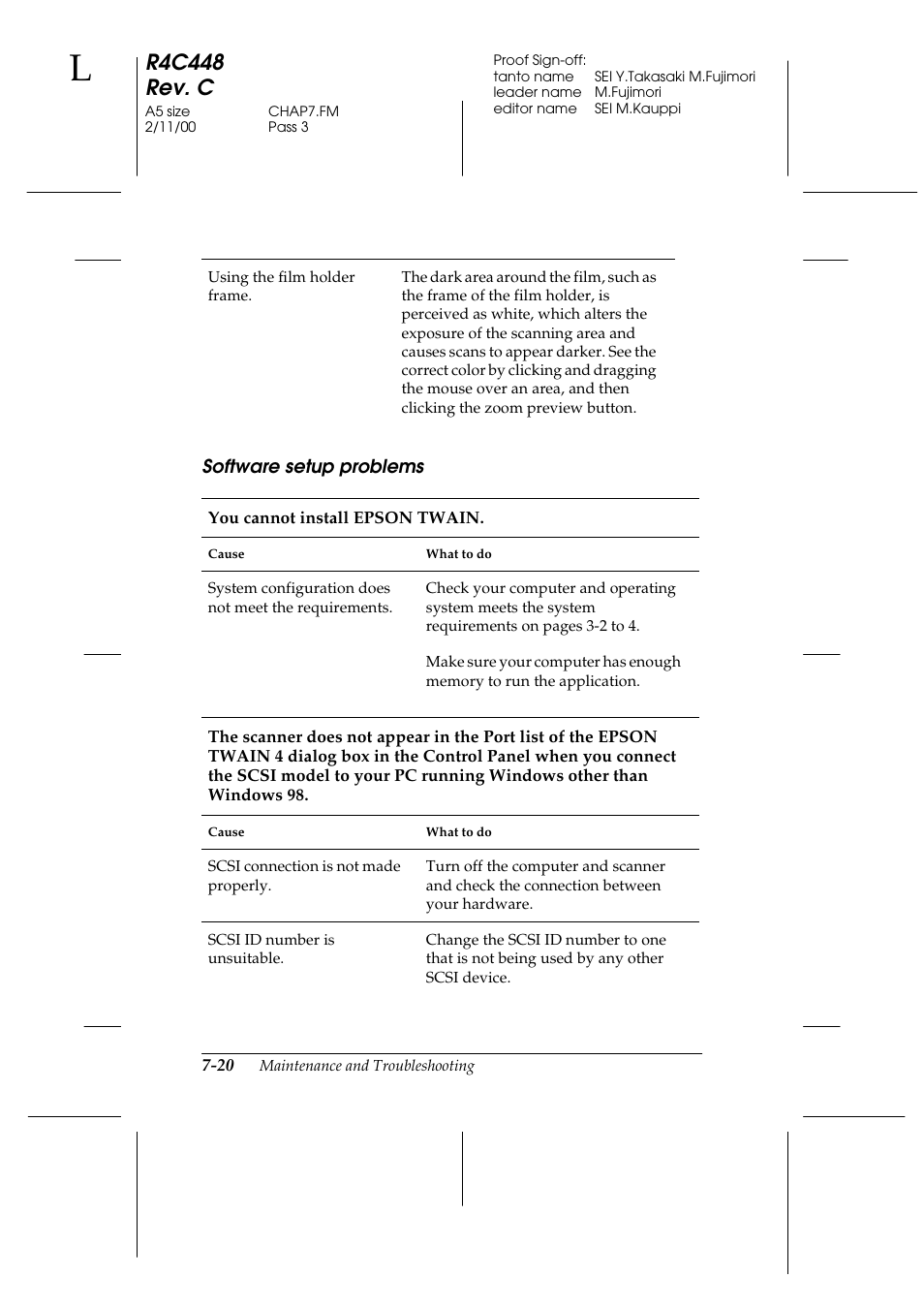 Software setup problems, Software setup problems -20, R4c448 rev. c | Epson 1200 series User Manual | Page 144 / 185