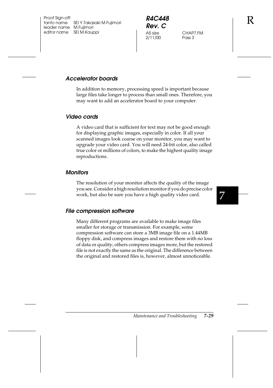 Accelerator boards, Video cards, Monitors | File compression software, R4c448 rev. c | Epson 1200 series User Manual | Page 153 / 185