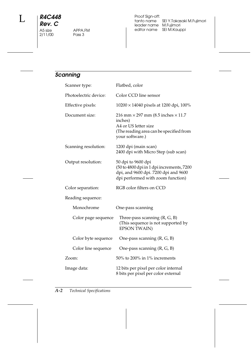 Scanning, R4c448 rev. c | Epson 1200 series User Manual | Page 156 / 185