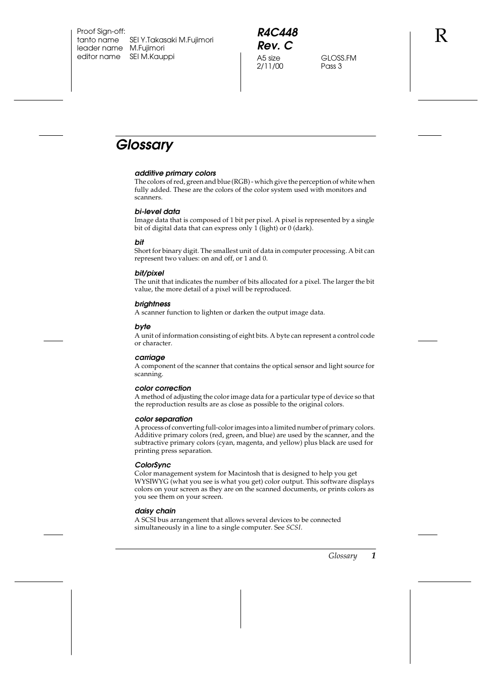 Glossary, R4c448 rev. c | Epson 1200 series User Manual | Page 173 / 185