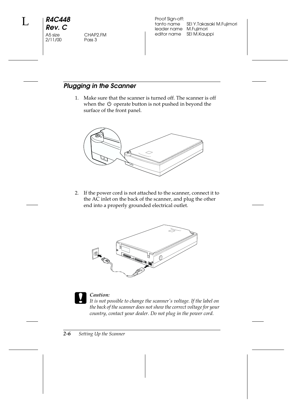 Plugging in the scanner, Plugging in the scanner -6, R4c448 rev. c | Epson 1200 series User Manual | Page 26 / 185