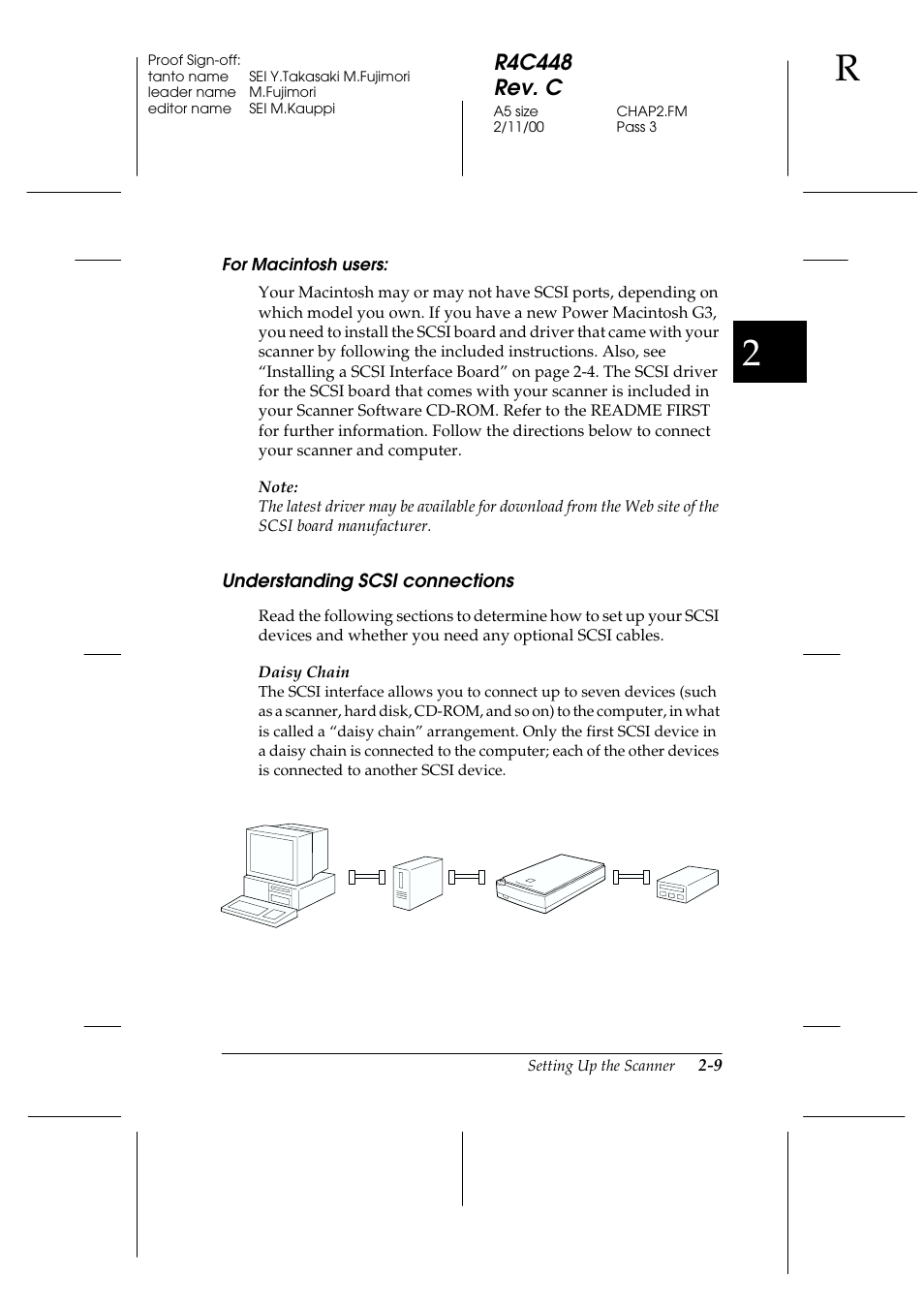 For macintosh users, Understanding scsi connections, Understanding scsi connections -9 | R4c448 rev. c | Epson 1200 series User Manual | Page 29 / 185