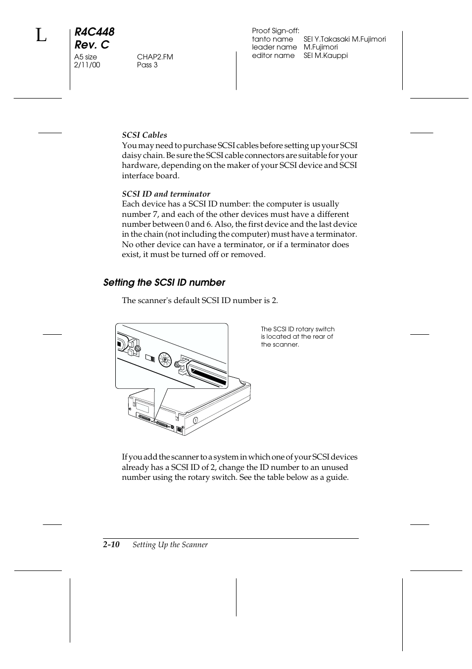 Setting the scsi id number, Setting the scsi id number -10, R4c448 rev. c | Epson 1200 series User Manual | Page 30 / 185