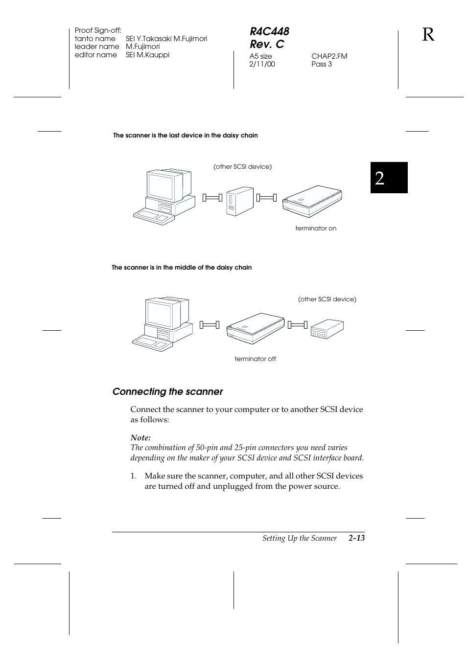 Connecting the scanner, Connecting the scanner -13, R4c448 rev. c | Epson 1200 series User Manual | Page 33 / 185