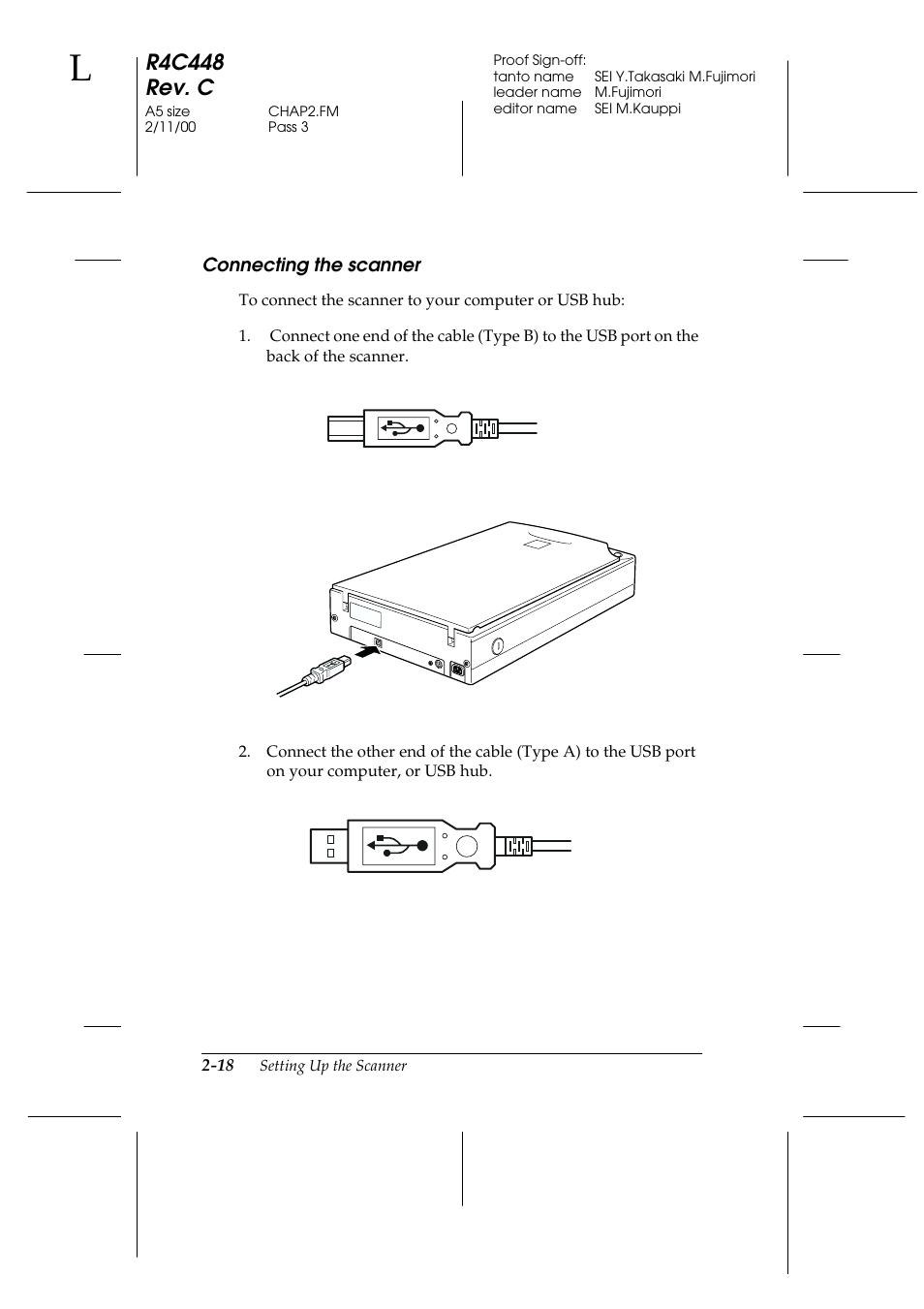 Connecting the scanner, Connecting the scanner -18, R4c448 rev. c | Epson 1200 series User Manual | Page 38 / 185