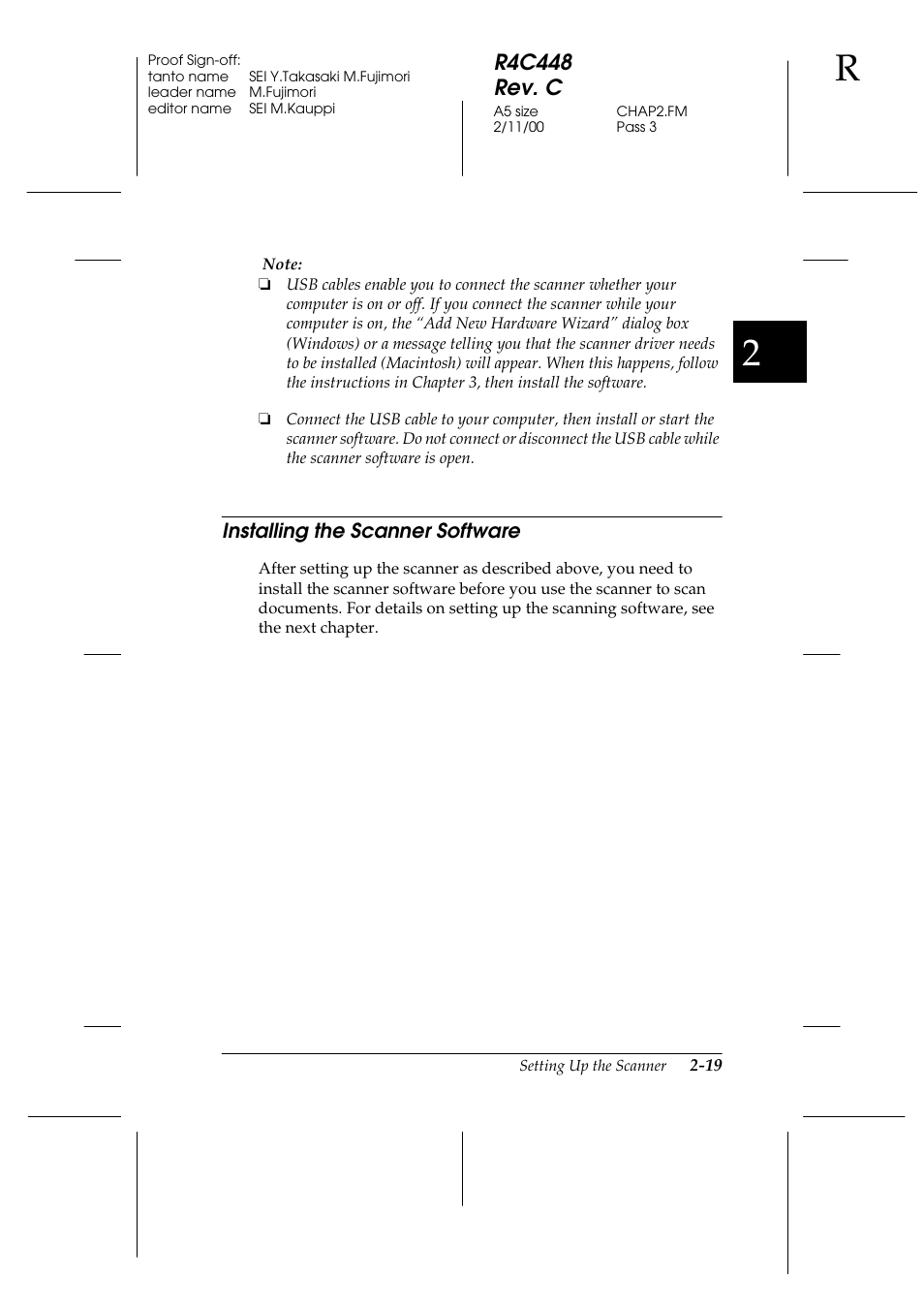 Installing the scanner software, Installing the scanner software -19, R4c448 rev. c | Epson 1200 series User Manual | Page 39 / 185